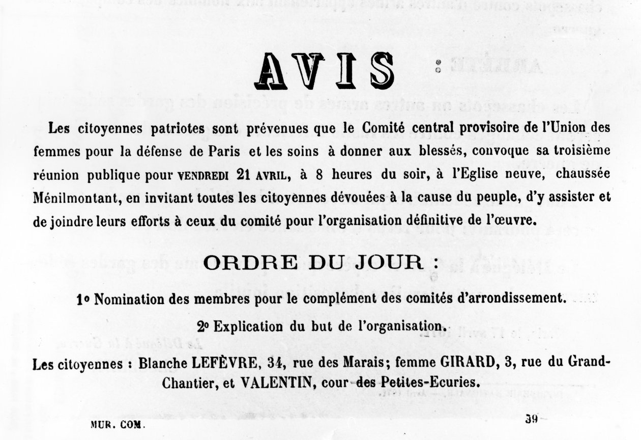 Avis, dos cartazes políticos franceses da Comuna de Paris, maio de 1871 de Unbekannt