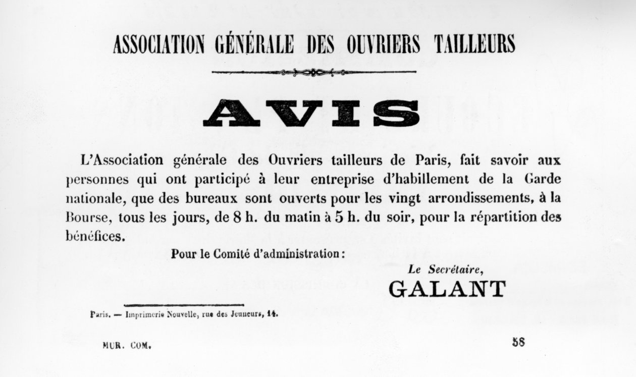 Avis, dos cartazes políticos franceses da Comuna de Paris, maio de 1871 de Unbekannt