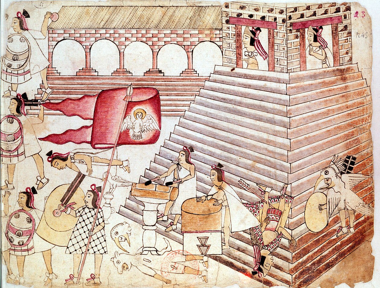 Guerreiros astecas defendendo o templo de Tenochtitlan, México de Unbekannt