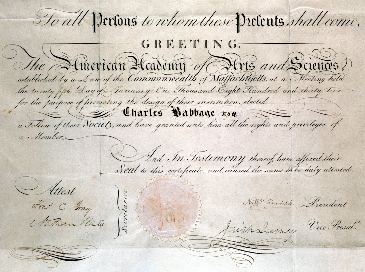 Diploma de Babbage da Academia Americana de Artes e Ciências de Unbekannt