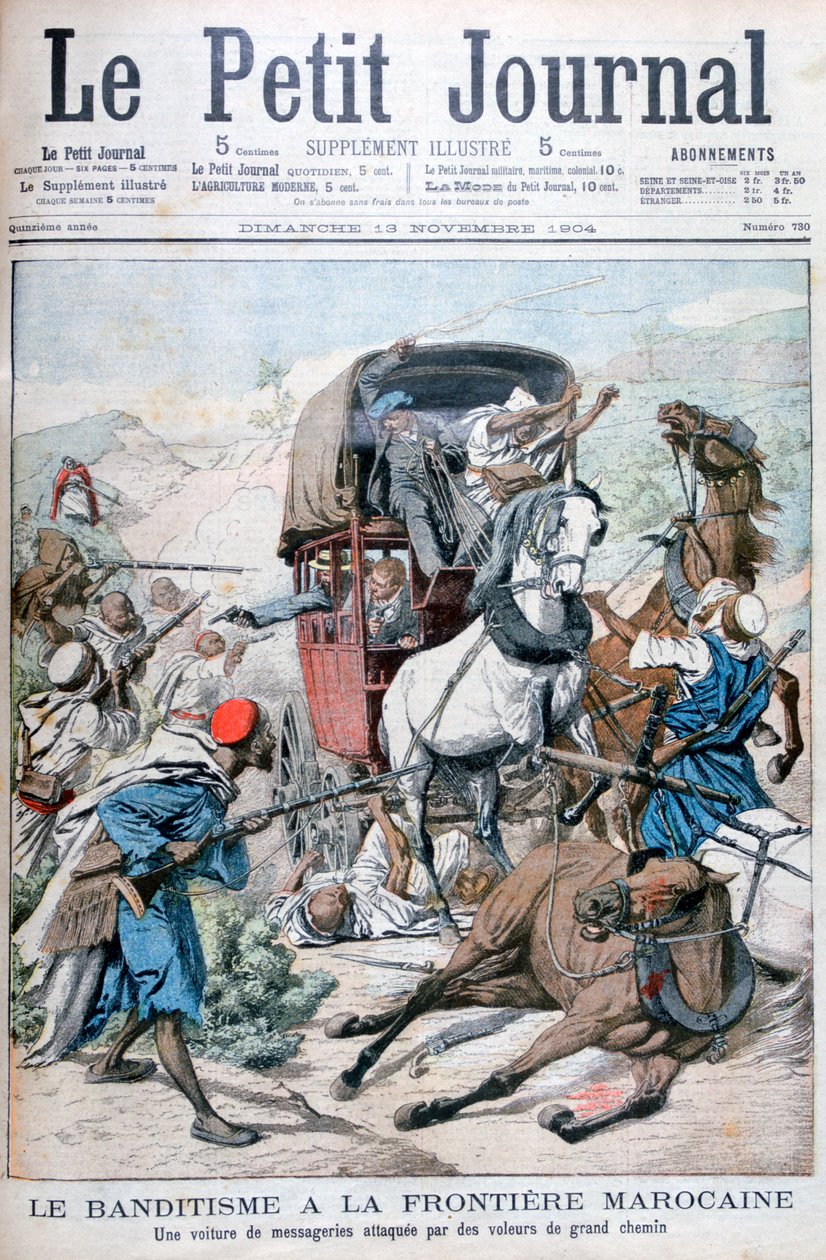 Bandidos atacando um treinador de correio na fronteira marroquina, 1904 de Unbekannt