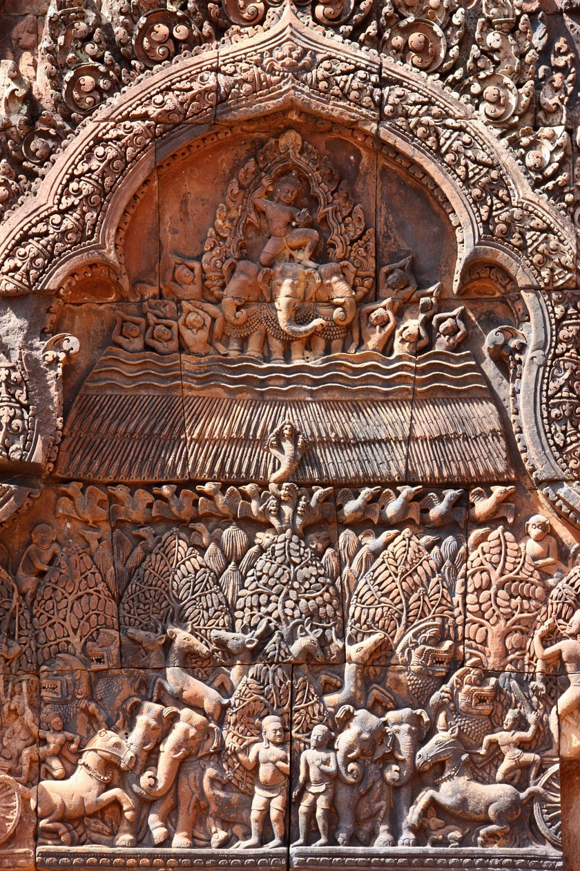 Templo Banteay Srei em Angkor, no Camboja. Intricadamente esculpido. Siem Reap Camboja de Unbekannt