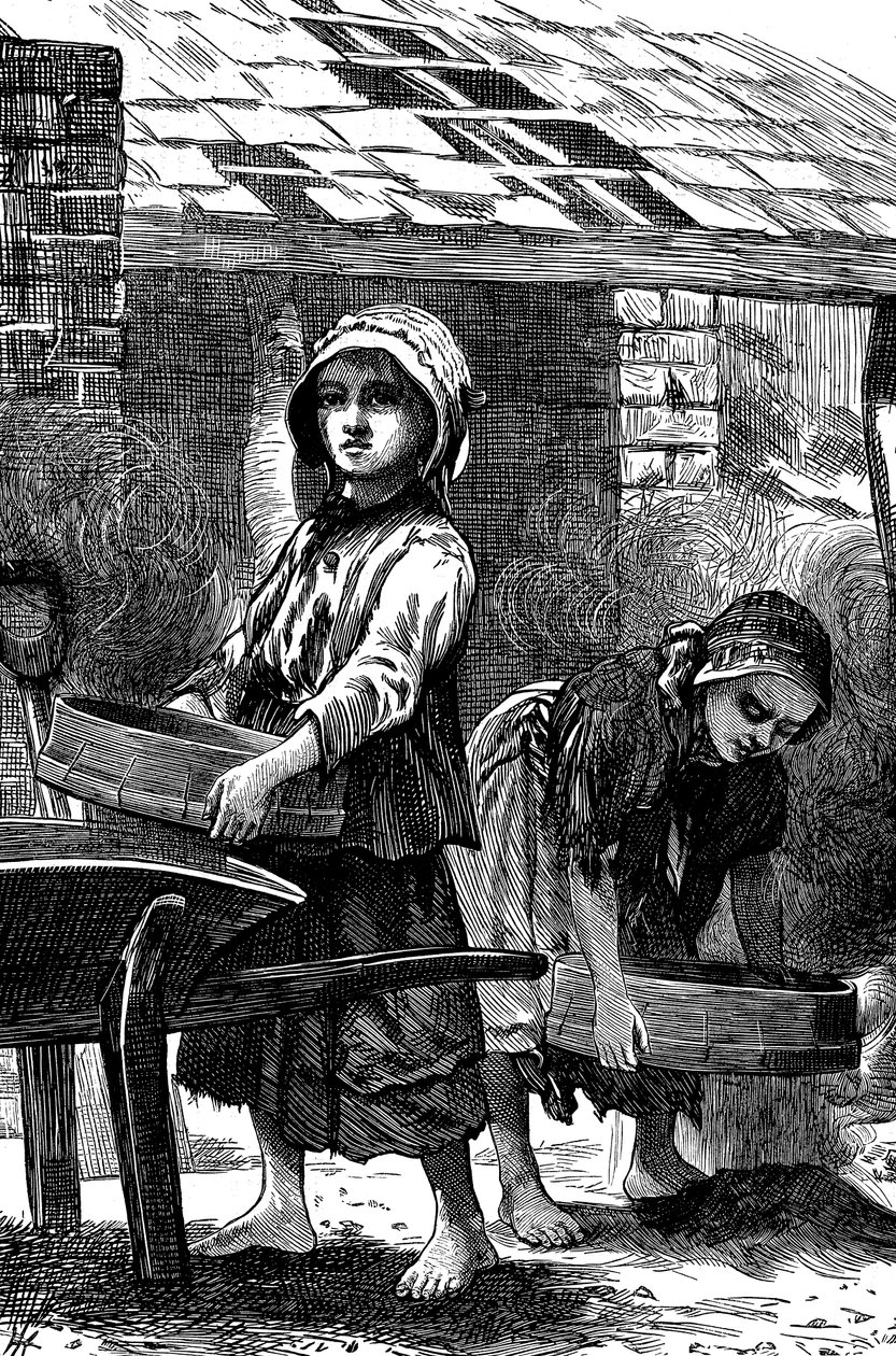 Meninas descalças, peneirando poeira em um brickyard, 1871 de Unbekannt