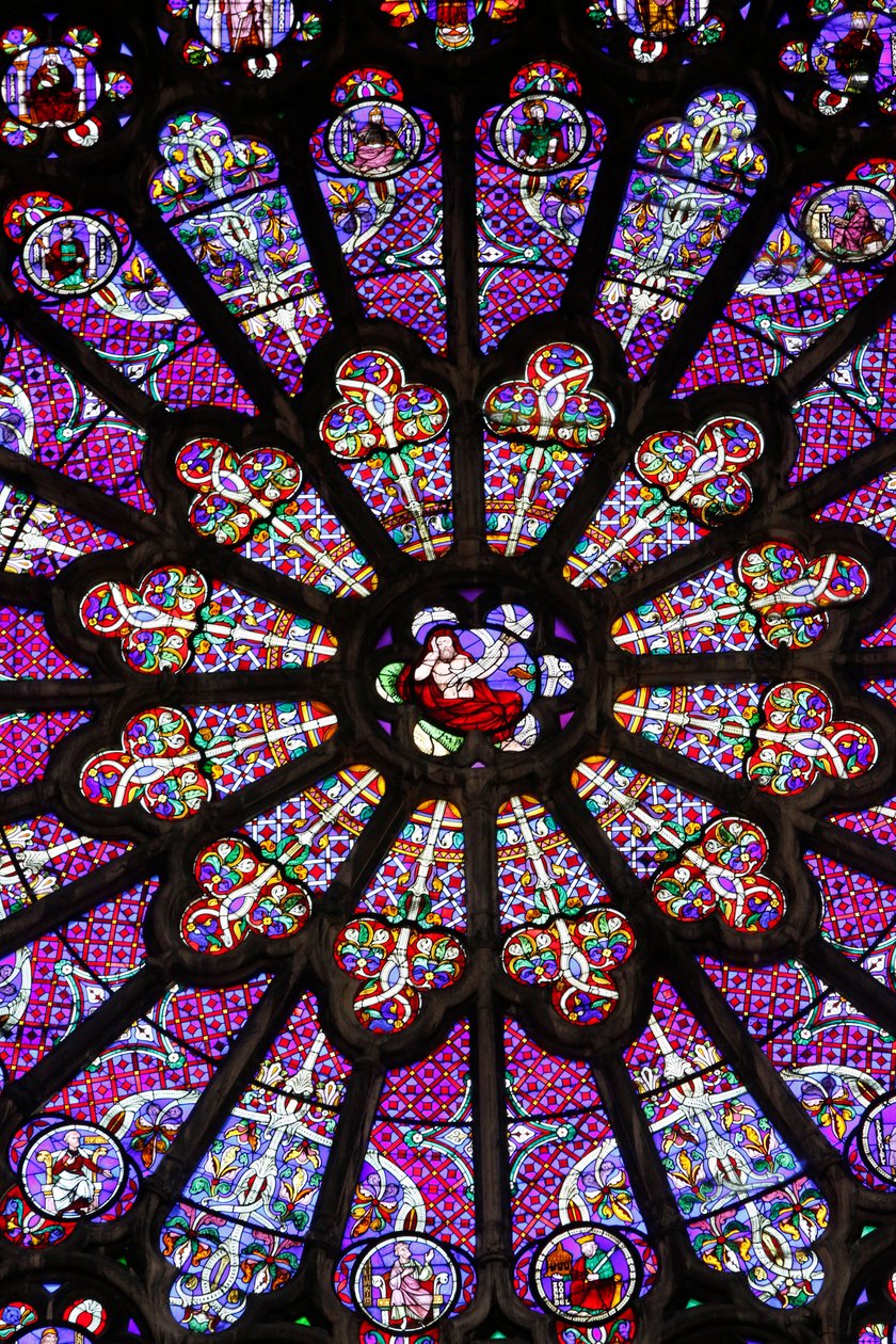 Basílica de St, Denis, transepto Norte, Janela de vidro manchado (um detalhe), Janela Rosa acima do portão do meio, Saint-Denis, França de Unbekannt