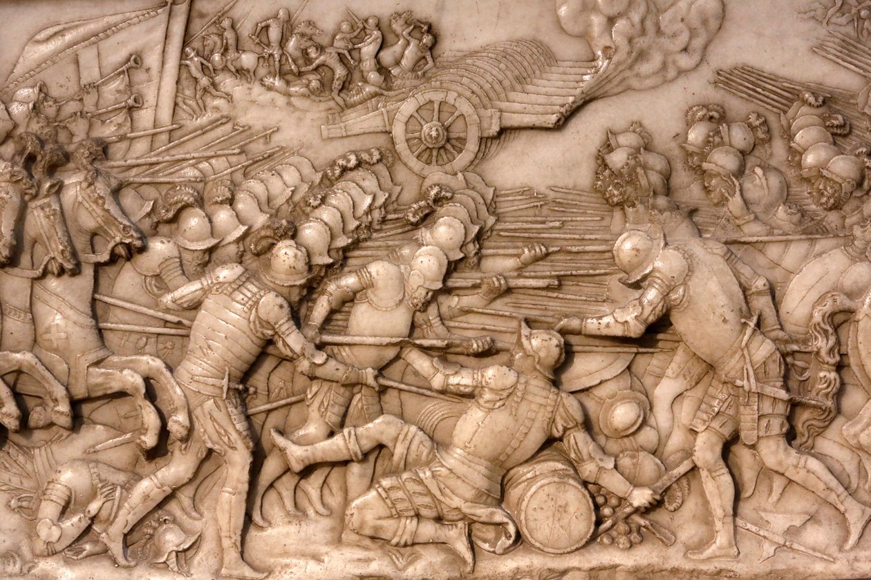 Basílica de São Denis, Túmulo de Francisco 1 rei da França e Claude da França, o baixo relevo da Fundação, Representação da batalha de Marignano em 1515 - os franceses e sua artilharia diante da antiga Confederação Suíça, Saint-Denis, França de Unbekannt