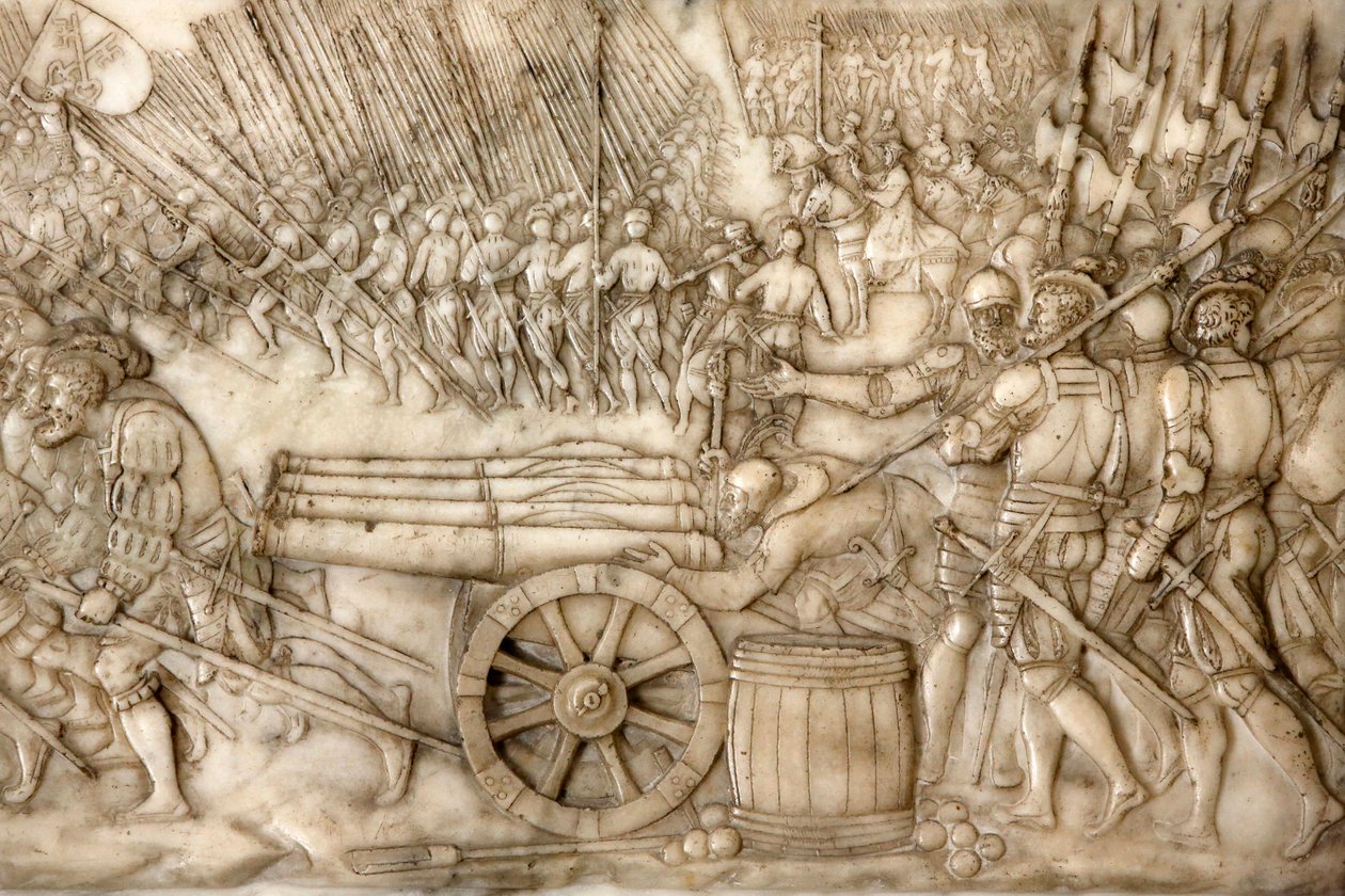 Basílica de São Denis, Túmulo de Francisco 1 rei da França e Claude da França, o baixo relevo da Fundação, Representação da batalha de Marignano em 1515 - as velhas tropas da Confederação Suíça, Saint-Denis, França de Unbekannt