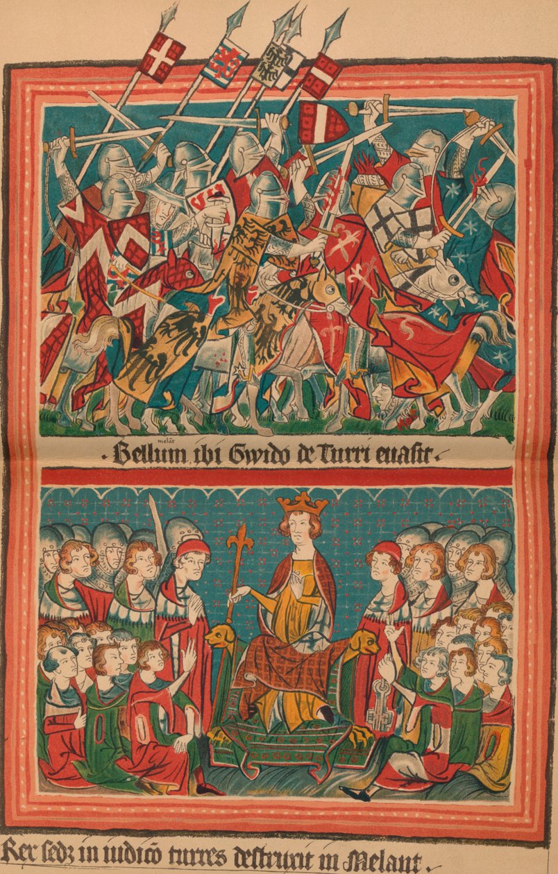 Batalha e Tribunal de Justiça durante a marcha de Henrique VII em cima de Roma: uma página do Codex Balduineus, de Unbekannt