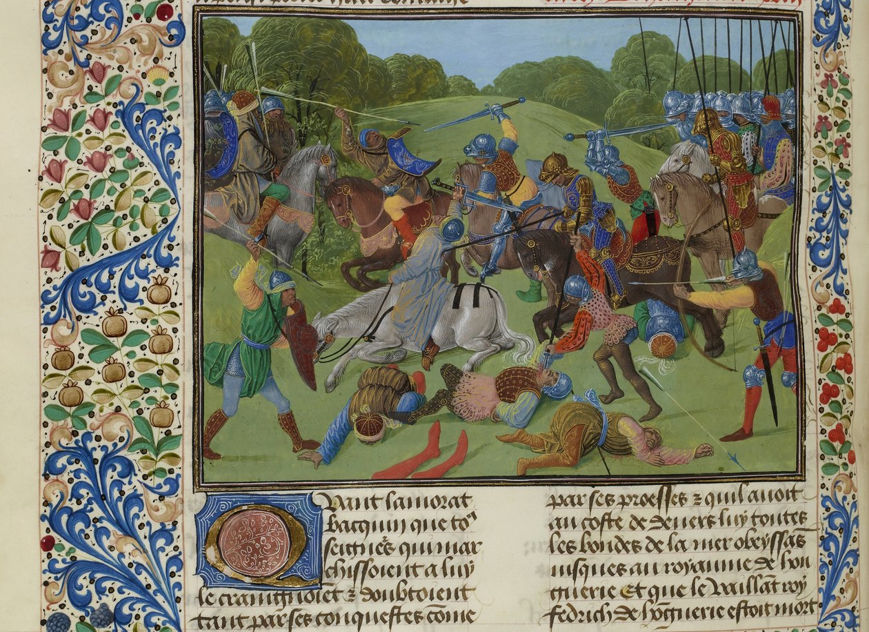 Batalha entre turcos sob o comando do sultão Murad I e sérvios, ca 1470-1475. de Unbekannt