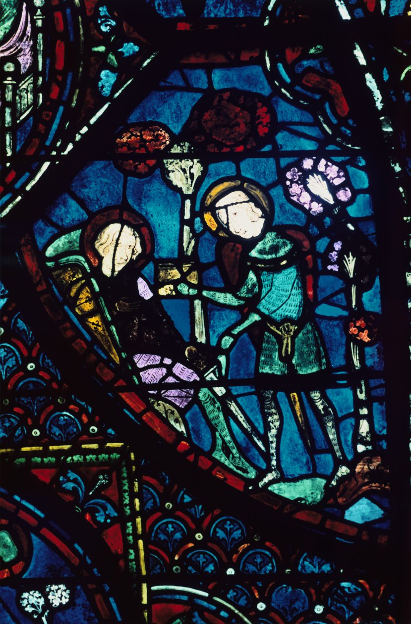 Baudoin cuida de Roland moribundo, vitral, Catedral de Chartres, França, 1194-1260 de Unbekannt