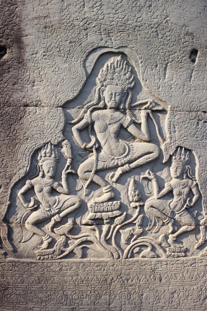 Bailarinos Celestiais Bayon Esculpidos em um Pilar, Siem Reap, Camboja de Unbekannt