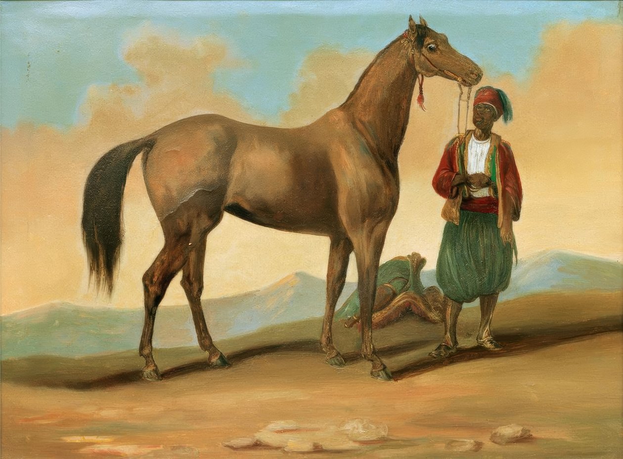 Beduíno com cavalo árabe de Unbekannt
