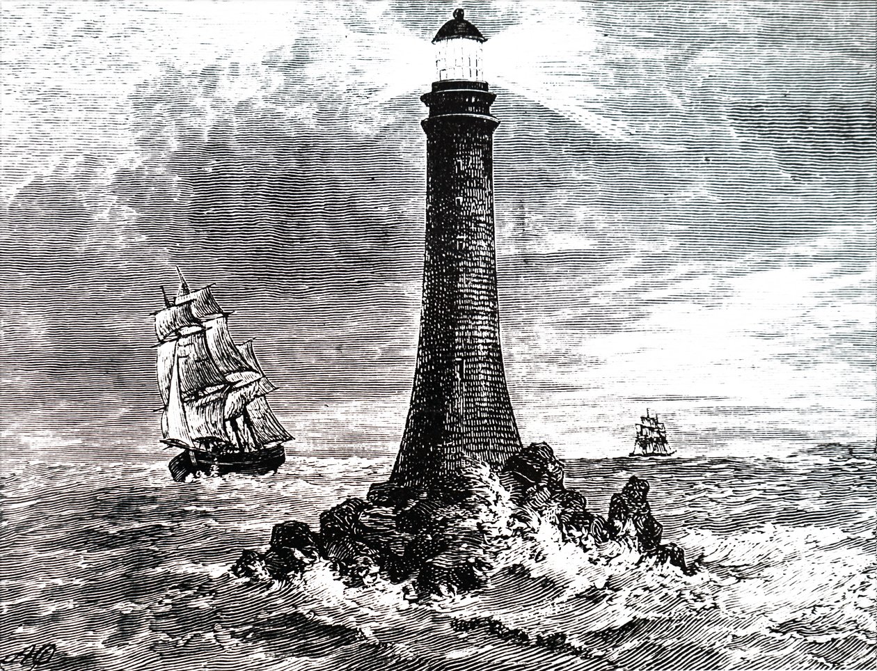 Farol de Bell Rock em uma tempestade. de Unbekannt