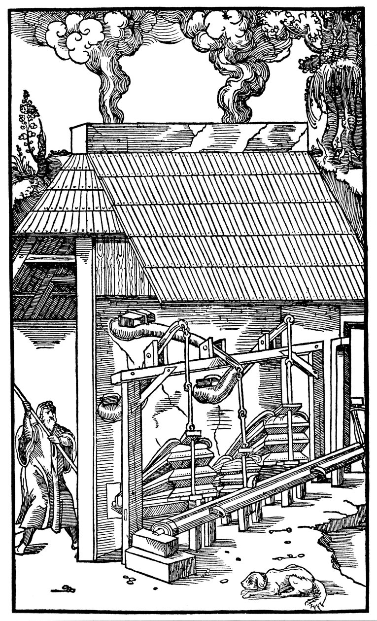 Fole fornecendo calado para um forno de fundição, 1556 de Unbekannt