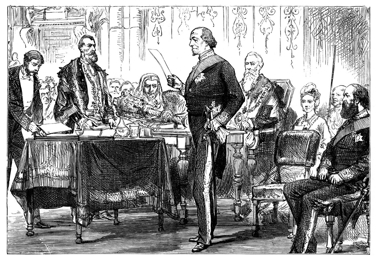 Benjamin Disraeli 1808-1881 recebendo a liberdade da cidade de Londres, 1878 de Unbekannt