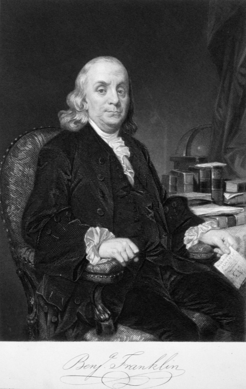 Benjamin Franklin, cientista americano, inventor e estadista, final do século XVIII de Unbekannt
