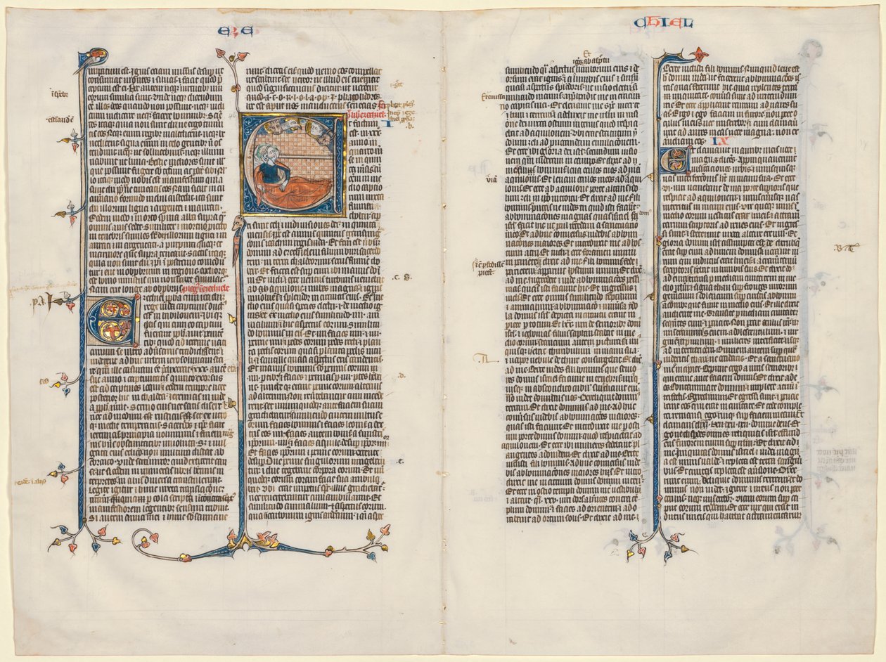 Bifolium de uma Bíblia: E [t factum est] inicial com Ezequiel, c. 1290 de Unbekannt