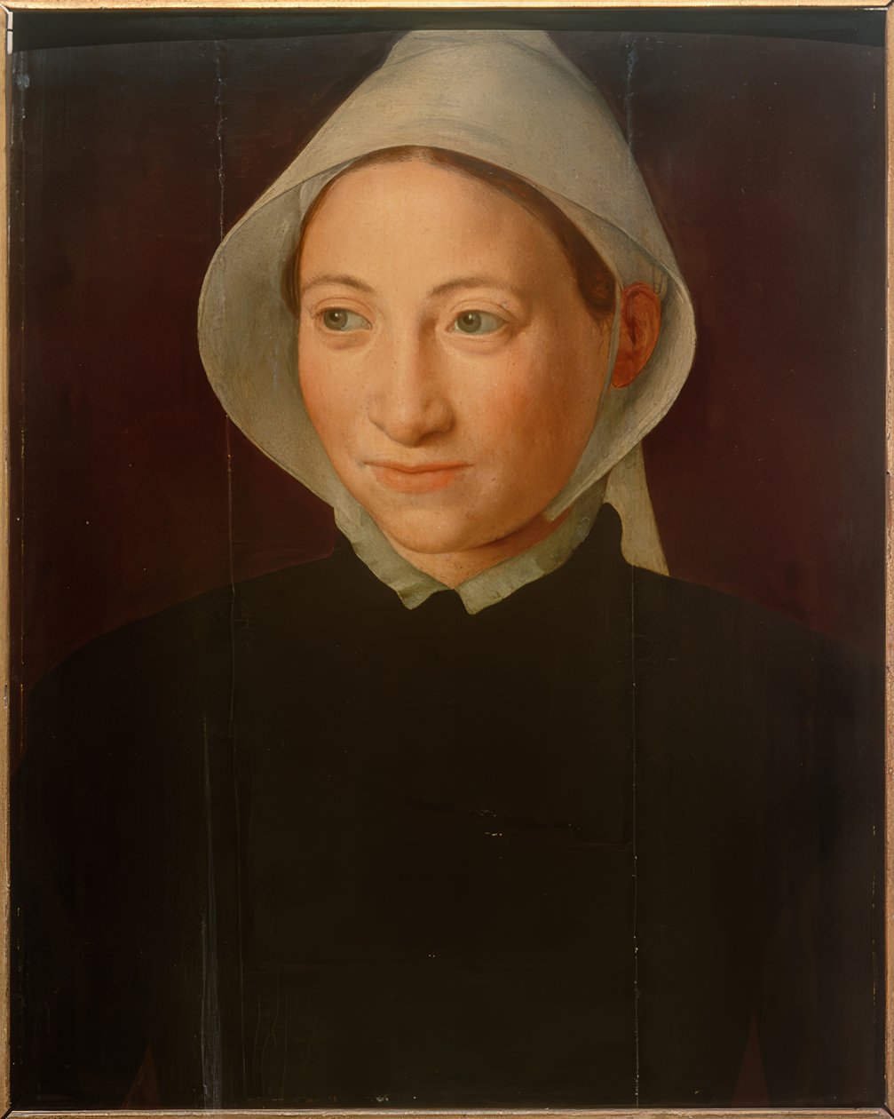 Retrato de uma mulher com um capuz branco de Unbekannt