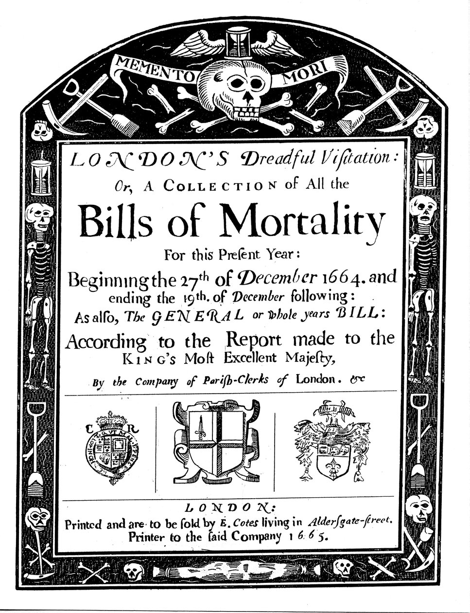 Contas de mortalidade para Londres, cobrindo parte do período da Grande Praga, 1664-1665 de Unbekannt