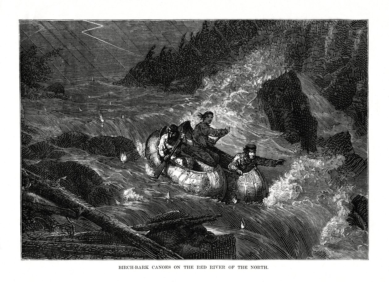 Canoas de casca de bétula no Rio Vermelho do Norte, Estados Unidos, 1877 de Unbekannt