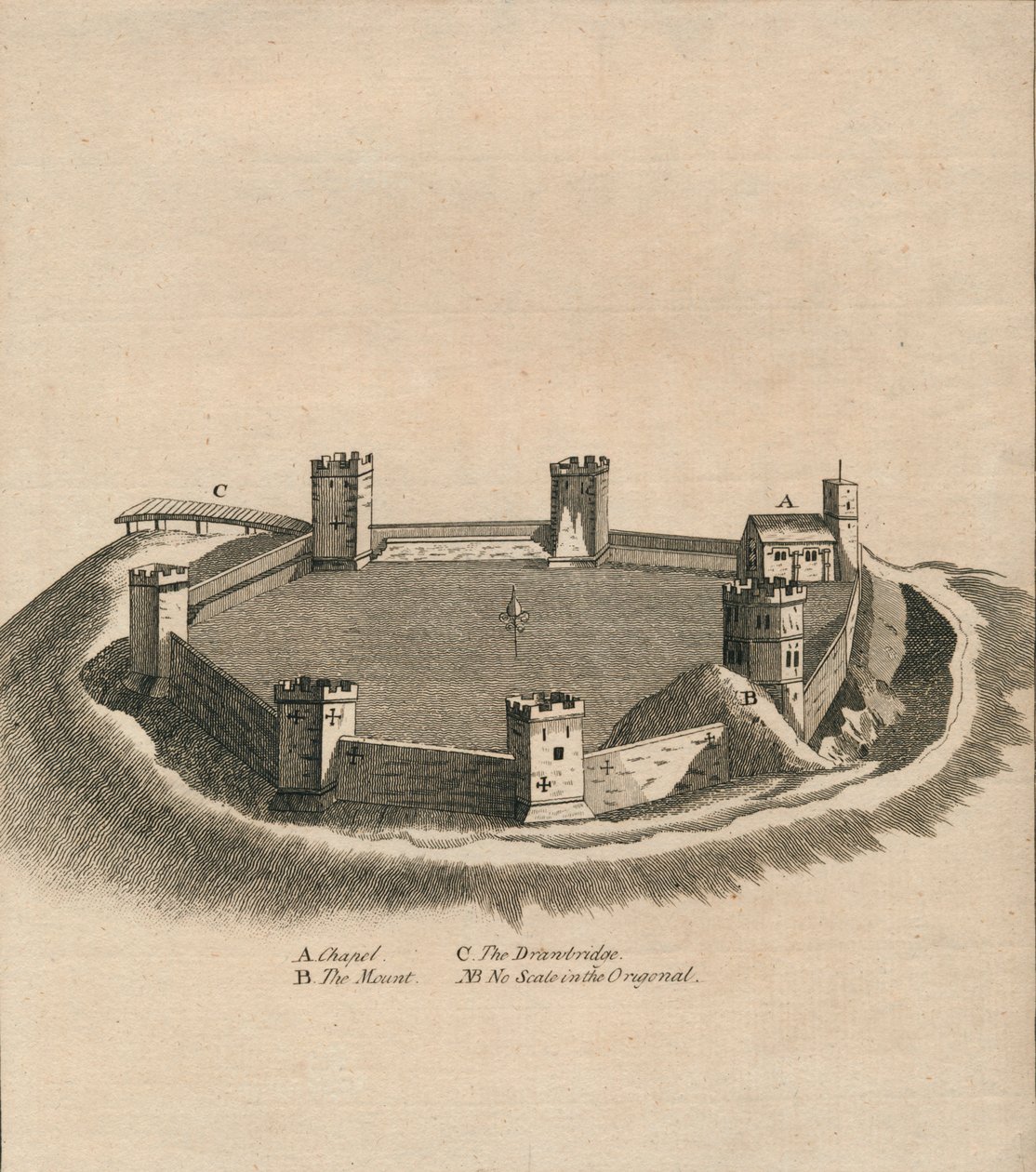 Vista aérea do castelo de Oxford em Oxfordshire, c1800 de Unbekannt