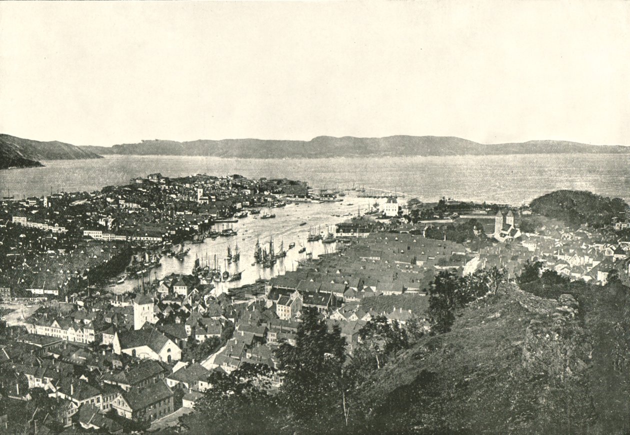 Vista aérea do porto, Bergen, Noruega, 1895. de Unbekannt