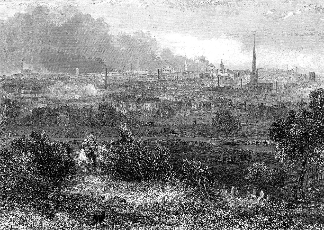 Birmingham visto do sul mostrando chaminés para fumar, c1860 de Unbekannt