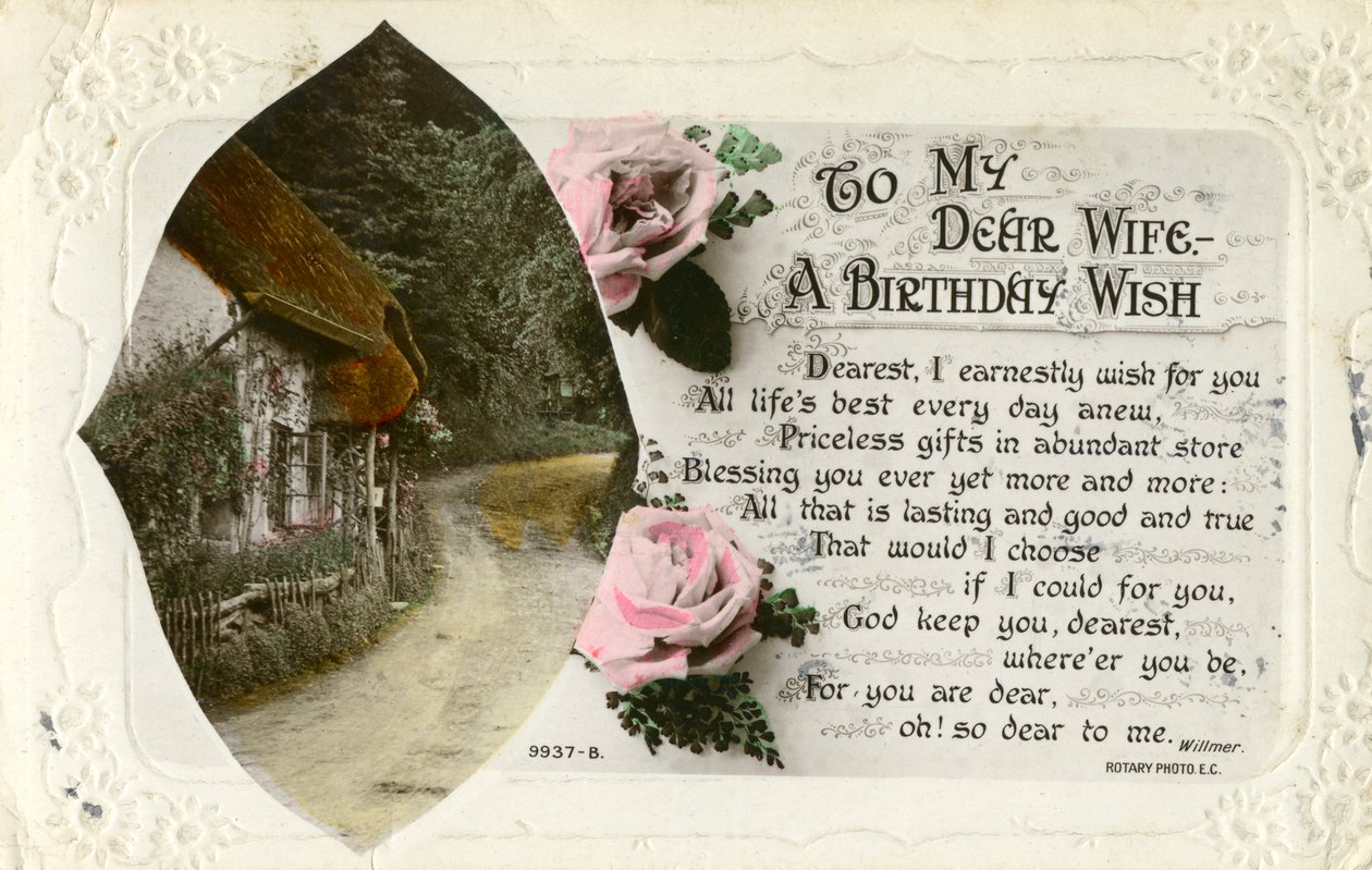 Cartão postal de aniversário de um marido para sua esposa, c1918 de Unbekannt