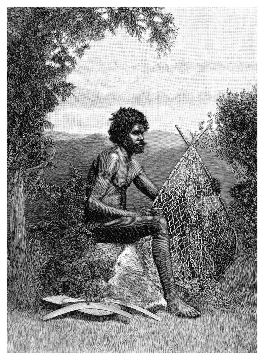 Companheiro negro consertando sua rede, Austrália, 1886 de Unbekannt
