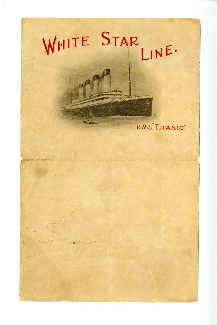 Papelaria em branco R.M.S Titanic [dada aos Hurds por um sobrevivente desconhecido], ca. 1912 de Unbekannt