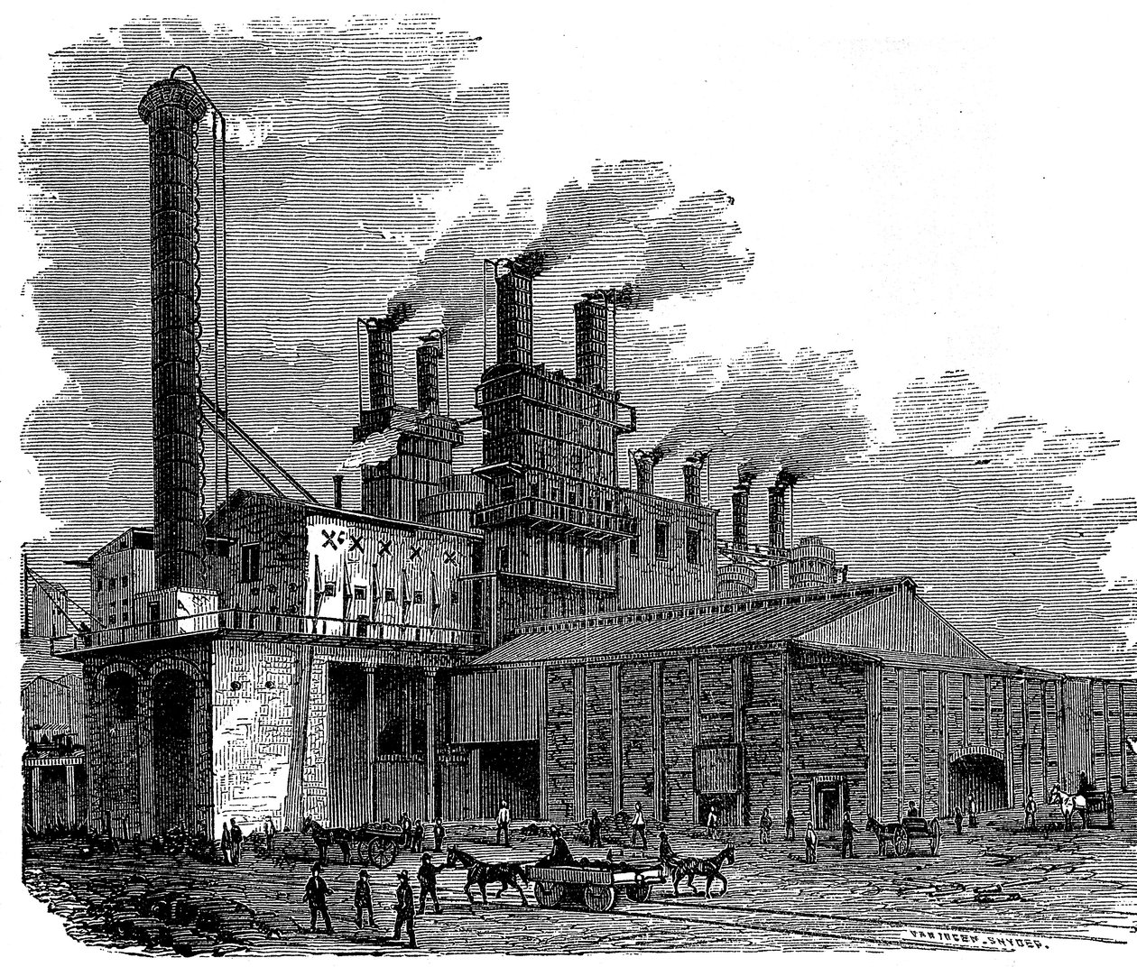 Alto-fornos na Phoenix Iron and Bridge Works, Phoenixville, Pensilvânia, EUA, 1873 de Unbekannt