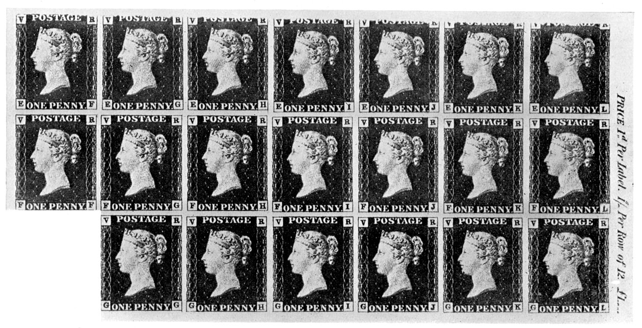Bloco de vinte selos Penny Black, 1840, 1910 de Unbekannt
