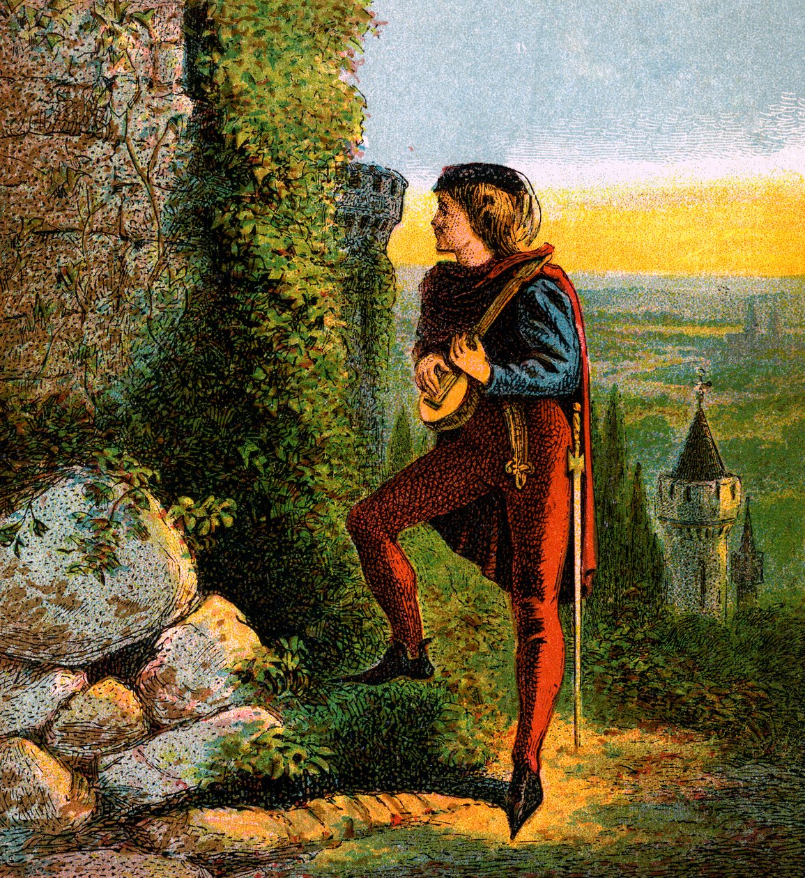 Blondel na prisão de Richards, século XII, c1850 de Unbekannt