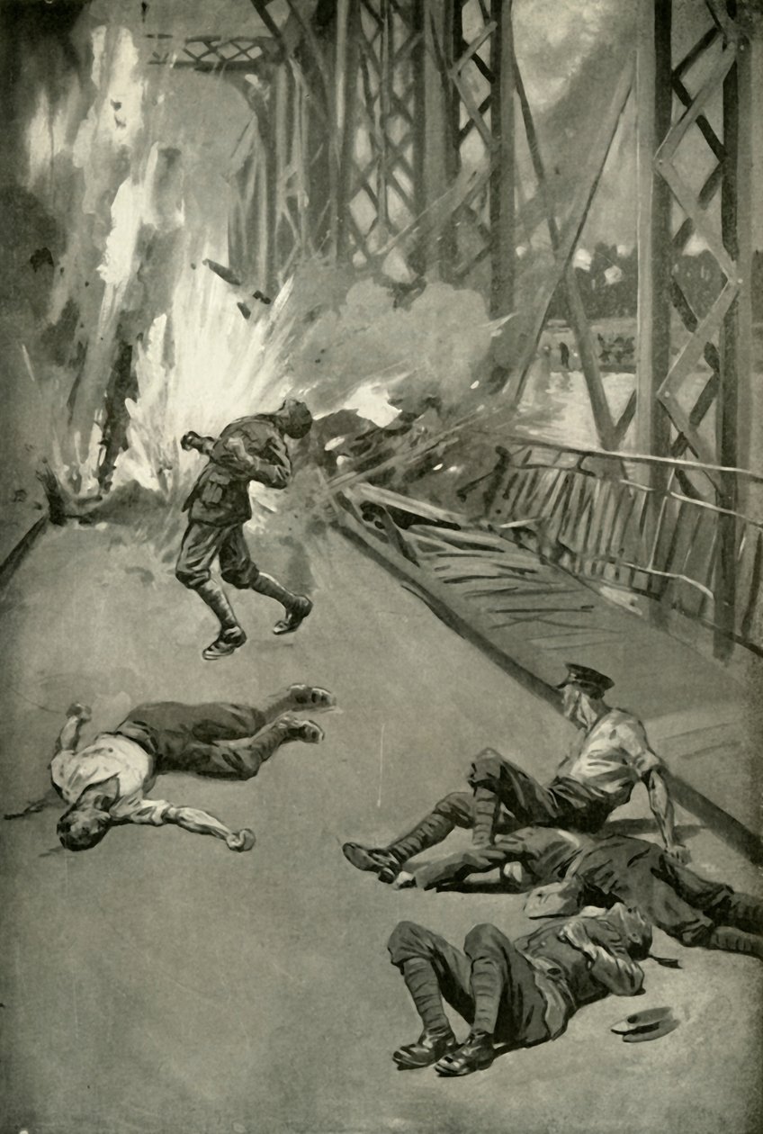 Explodindo uma ponte sobre o Aisne em Soissons, 1919. de Unbekannt