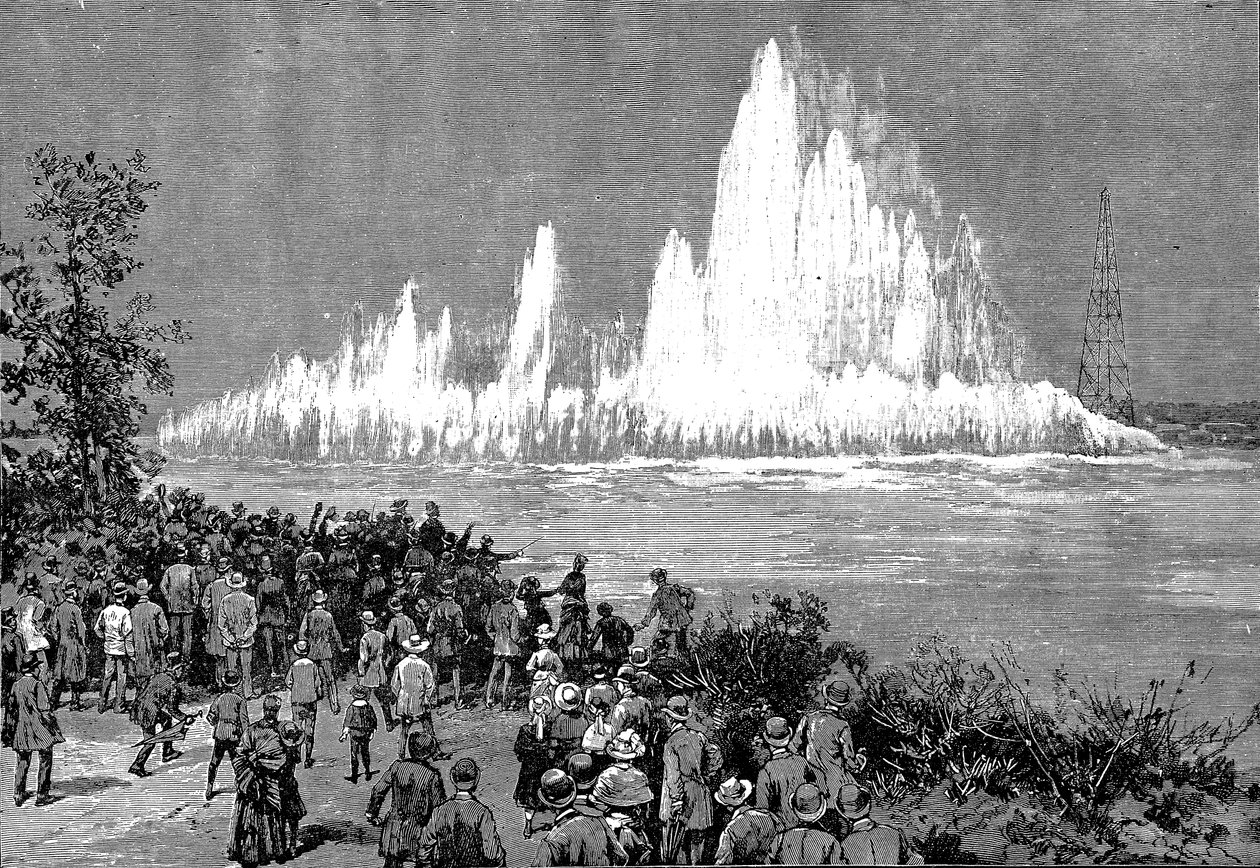 Explodindo a rocha da inundação, 1885 de Unbekannt