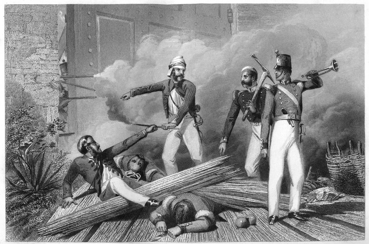 Explodir o portão de caxemira em Nova Deli, 1857, c1860 de Unbekannt