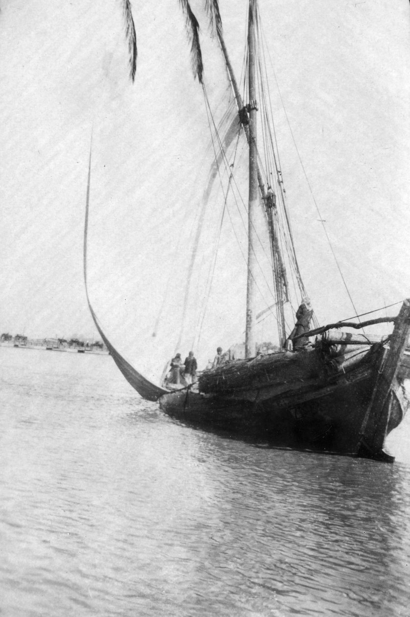Barco zarpando no rio Tigre, Mesopotâmia, 1918 de Unbekannt