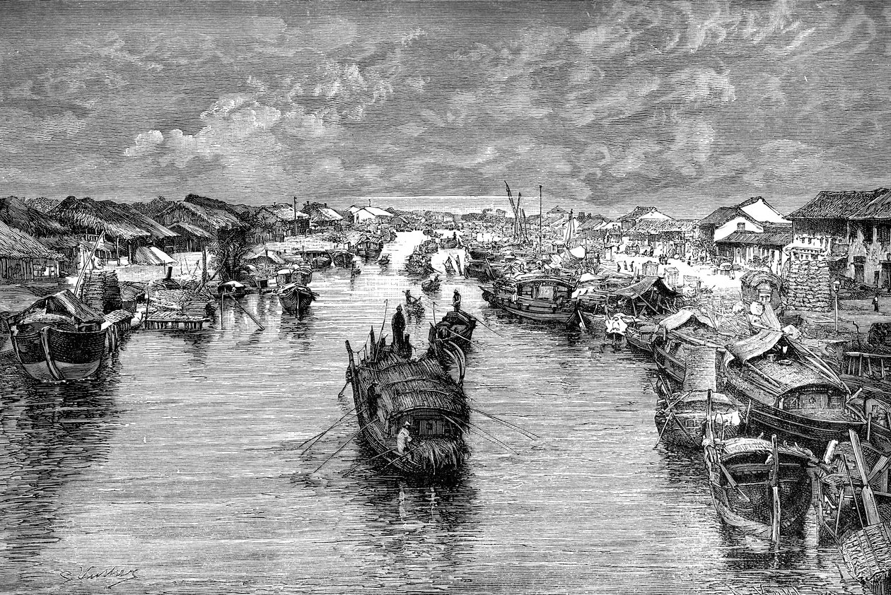 Barcos no Arroyo chinês, perto de Saigon, Vietnã, 1895 de Unbekannt