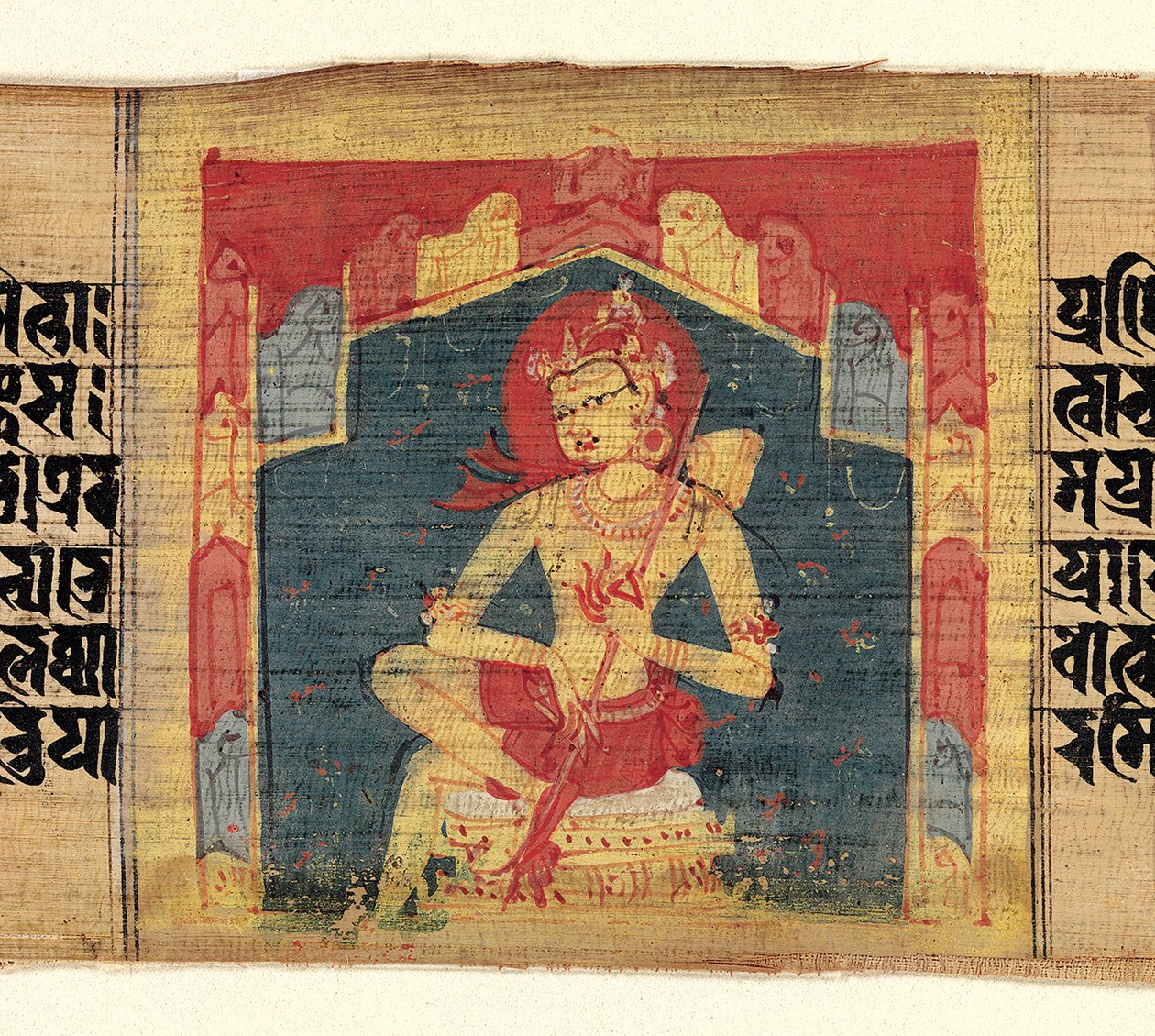 Bodhisattva em uma gruta da montanha, tocando um instrumento de cordas Vina..., ca. 1090. de Unbekannt