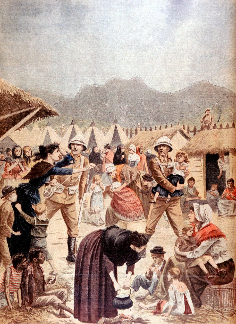 Mulheres e crianças bôeres em um campo de concentração britânico no Transvaal, Guerra dos Bôeres, 1901 de Unbekannt