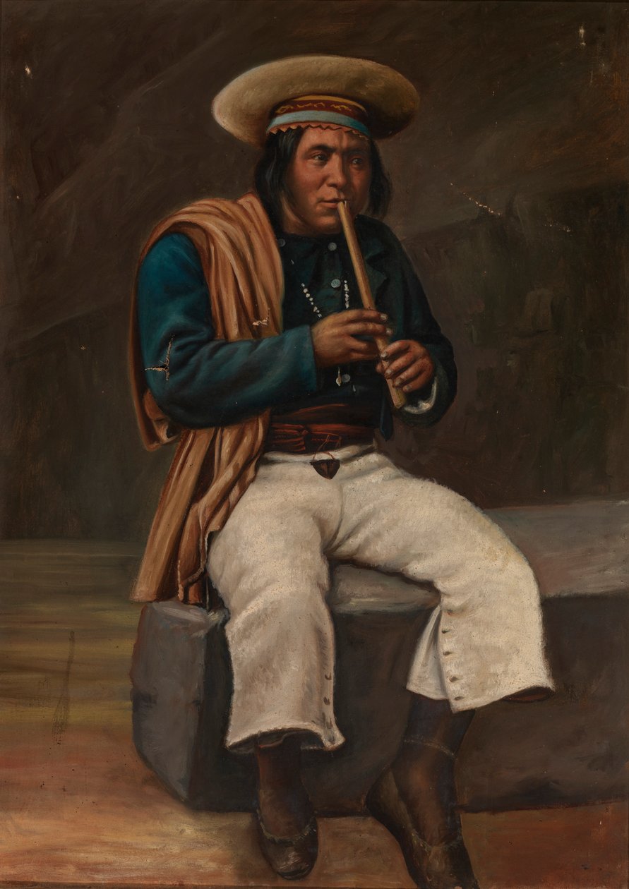 Índio boliviano jogando a quena, ca. 1890-1892. de Unbekannt