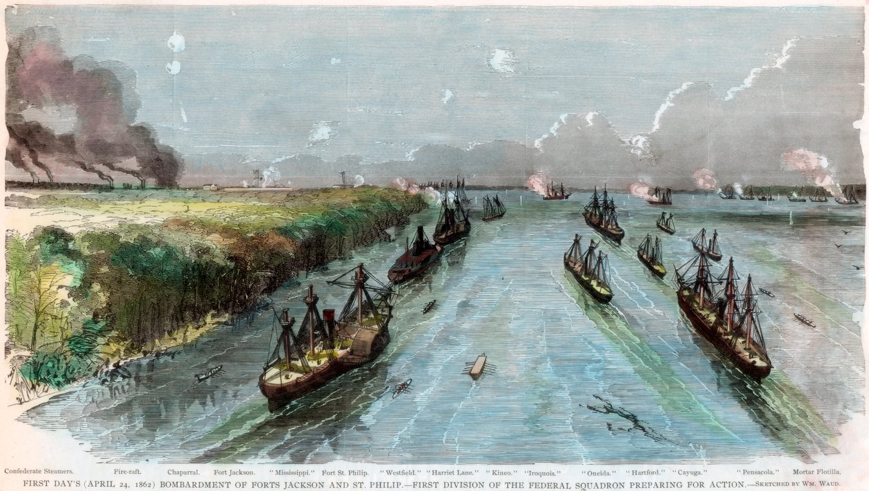 Bombardeio dos Fortes Jackson e St Philip, Louisiana, Guerra Civil Americana, abril de 1862 de Unbekannt