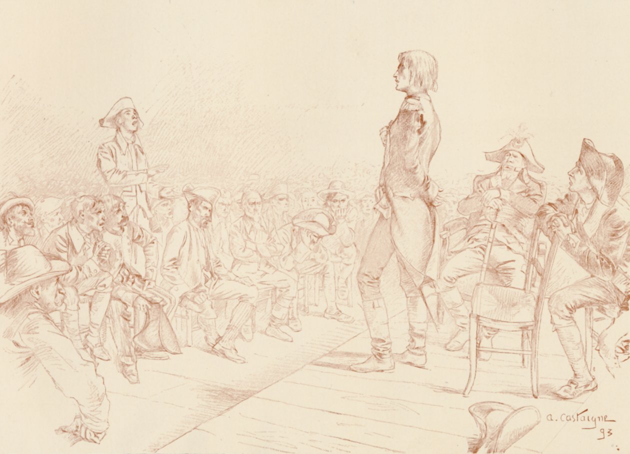 Bonaparte dirigindo-se a um clube jacobino na Córsega, c1789, 1896 de Unbekannt