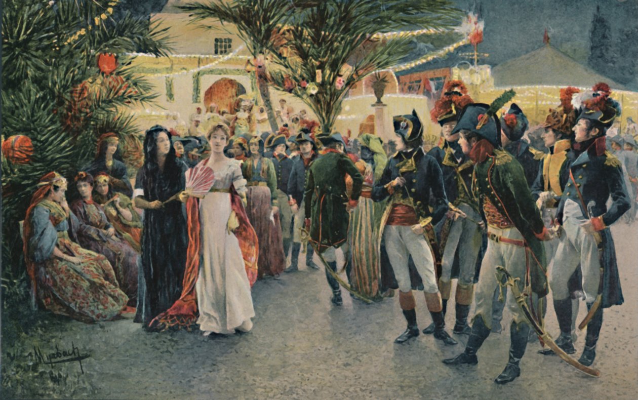 Bonaparte, Kleber, Eugène De Beauharnais, Lasalle e Junot no Tivoli Garden no Cairo, 1896 de Unbekannt