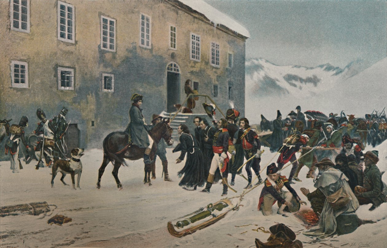Bonaparte recebido pelos monges do Monte São Bernardo. Passagem dos Alpes, maio de 1800, 1896 de Unbekannt