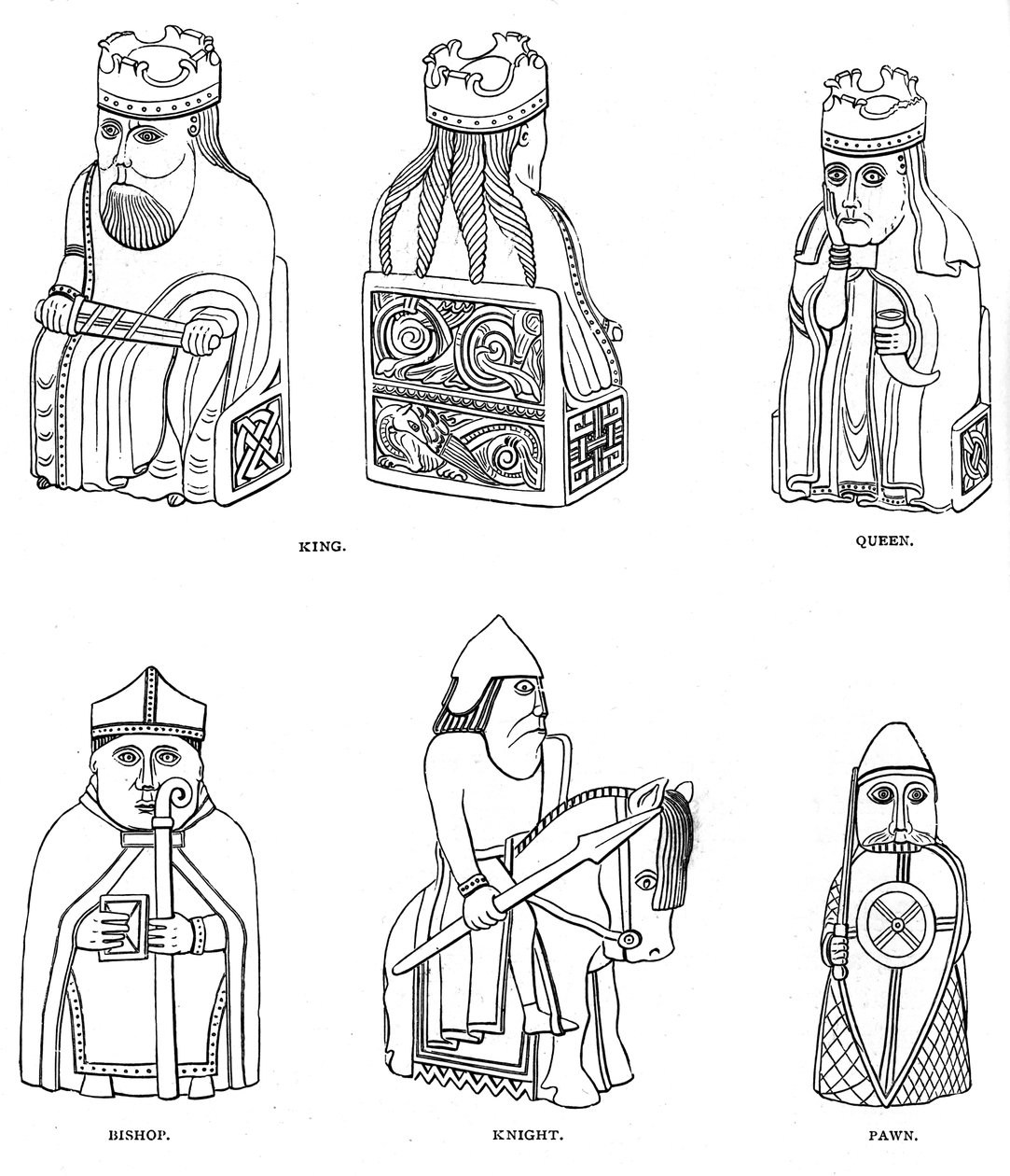 Peças de xadrez de osso de desenho escandinavo, séculos XII ou XIII, 1892 de Unbekannt