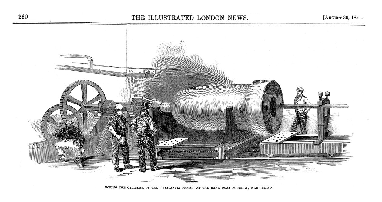 Perfurar o cilindro da Britannia Press na Fundição de Bank Quay, Warrington, 1851 de Unbekannt