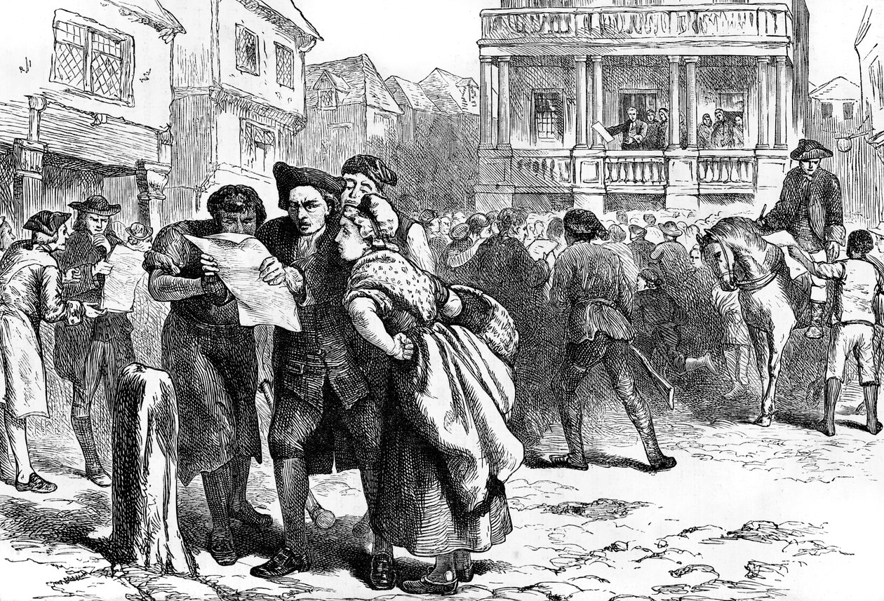 Bostonians lendo a Lei do Selo, 1765 c1880 de Unbekannt