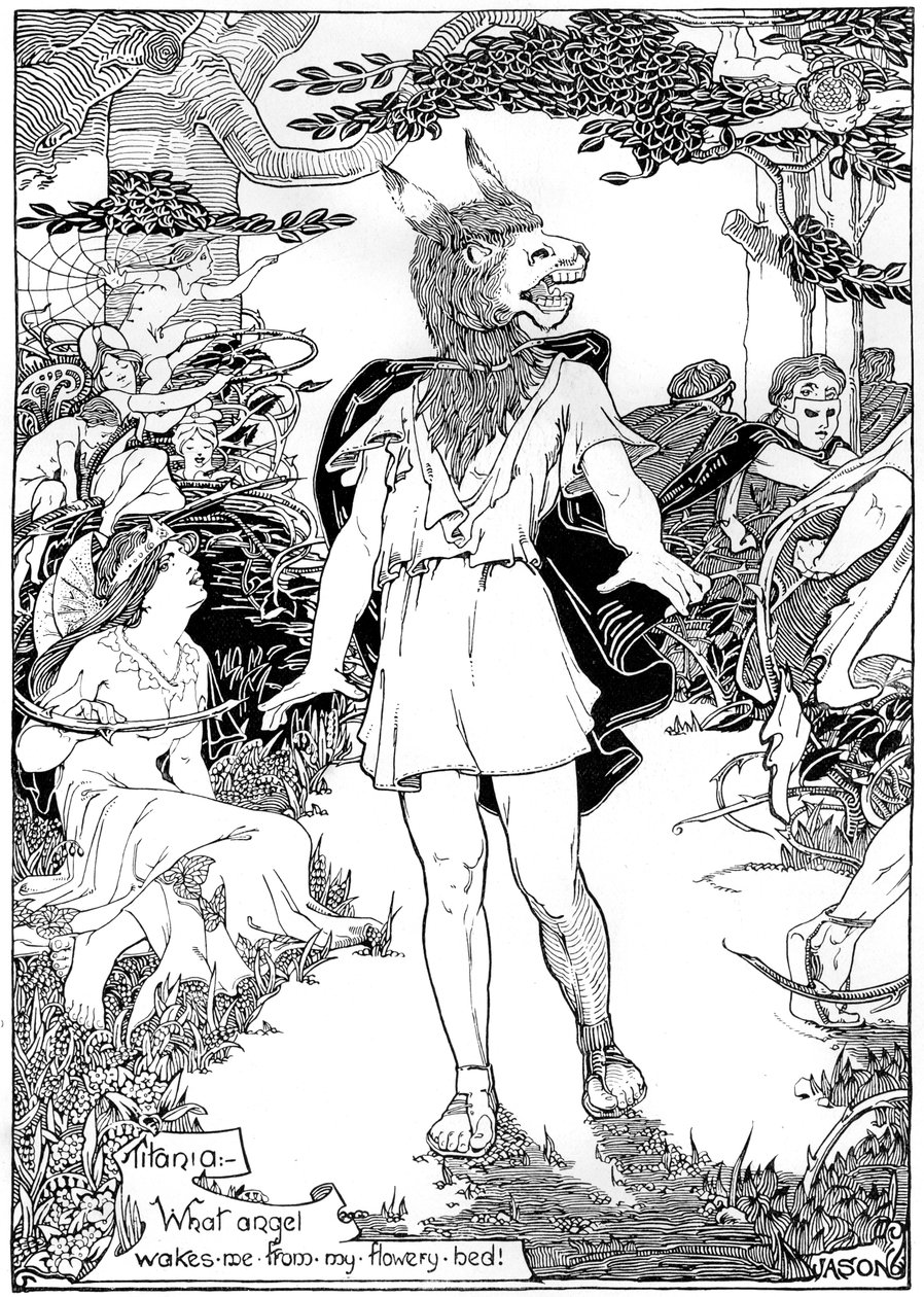 Parte inferior na cena de William Shakespeares Sonho de uma noite de verão, 1898 de Unbekannt