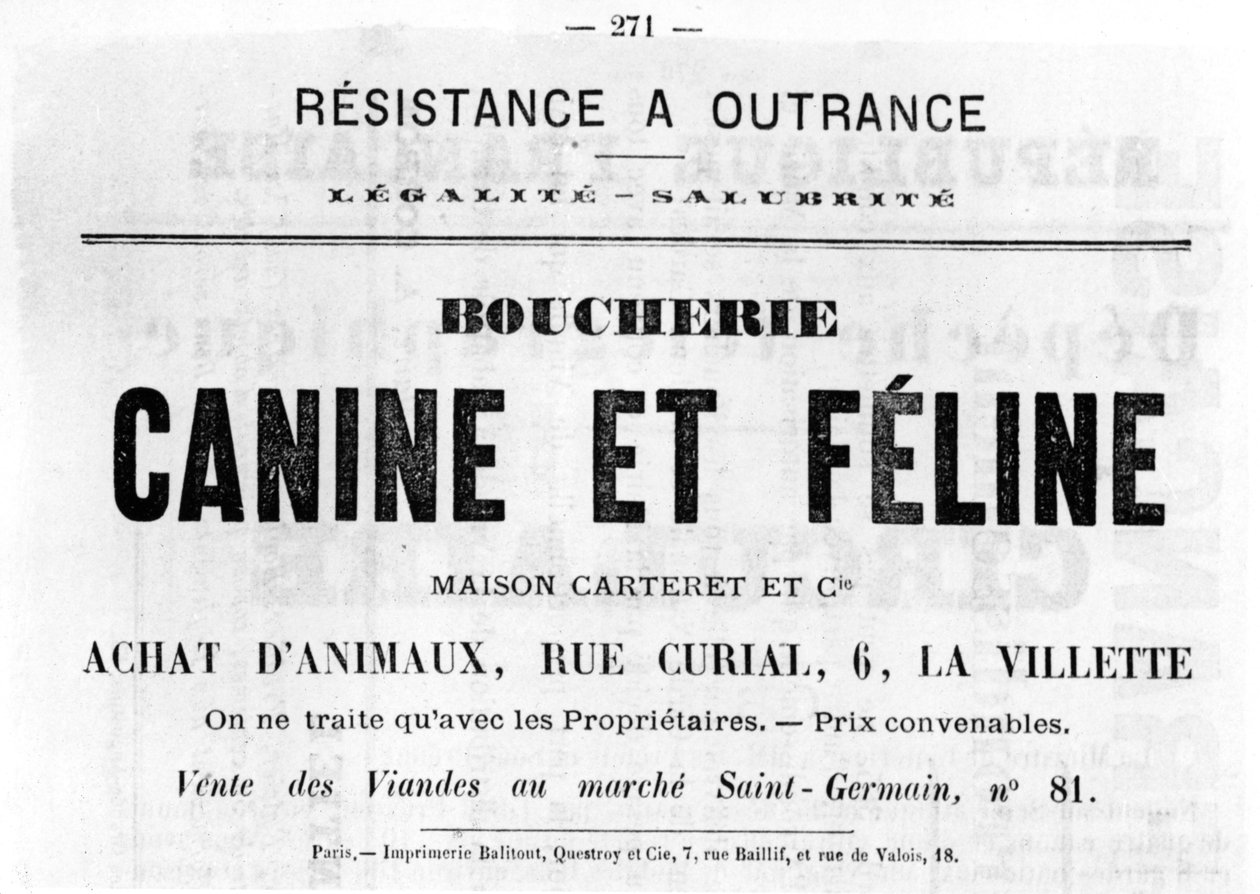 Boucherie Canine et Feline, dos cartazes políticos franceses da Comuna de Paris, maio de 1871 de Unbekannt
