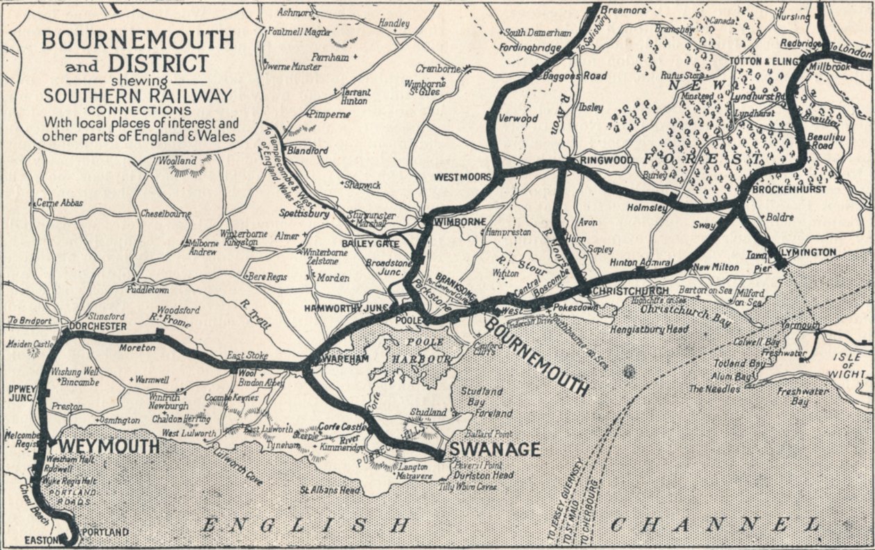 Bournemouth e Distrito, mostrando as conexões da Southern Railway, 1929 de Unbekannt